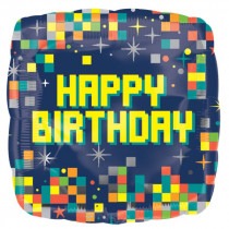 Happy Birthday Computer Pixels Standard Balloon Party Supplies Decorations Ideas Novelty Gift
