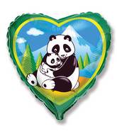 Green Heart Pandas Hugging Standard Balloon Party Supplies Decorations Ideas Novelty Gift