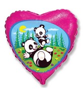 Pink Heart Pandas Playing Standard Balloon Party Supplies Decorations Ideas Novelty Gift