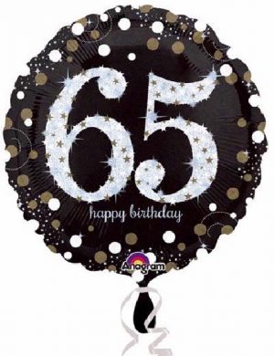 Happy 65th Birthday Black Sparkles Standard Balloon Party Supplies Decorations Ideas Novelty Gift