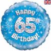 Happy 65th Birthday Blue Glitz 18in Balloon Party Supplies Decorations Ideas Novelty Gift 228045