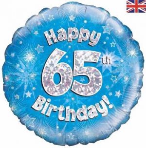 Happy 65th Birthday Blue Glitz Standard Balloon Party Supplies Decorations Ideas Novelty Gift