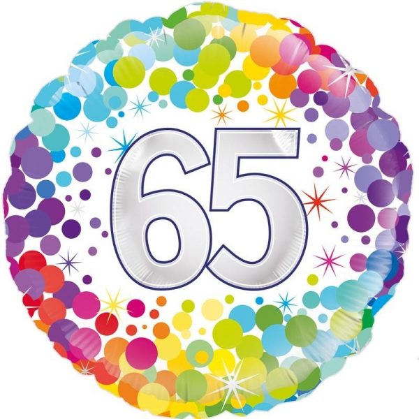 Happy 65th Birthday Colourful Confetti Standard Balloon Party Supplies Decorations Ideas Novelty Gift