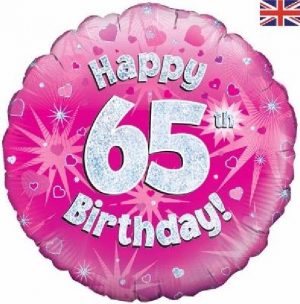 Happy 65th Birthday Pink Glitz Standard Balloon Party Supplies Decorations Ideas Novelty Gift