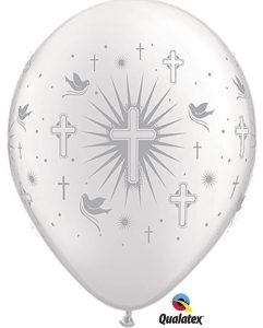 Silver Cross Doves 11in Latex Balloons Party Supplies Decorations Ideas Novelty Gift 465091