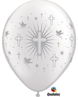 Silver Cross & Doves Latex Balloons Party Supplies Decorations Ideas Novelty Gift