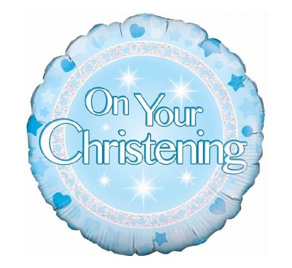 Blue Christening Holographic 18in Balloon Party Supplies Decorations Ideas Novelty Gift 228229