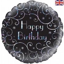 Black Holo Swirl Happy Birthday 18in Balloon Party Supplies Decoration Ideas Novelty Gift 228496