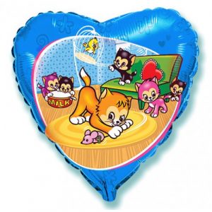 Blue Heart Cats Standard Balloon 201647F Party Supplies Decorations Ideas Novelty Gift