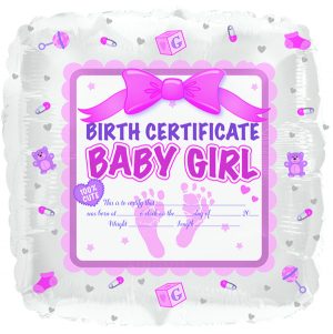 New Baby Girl Birth Certificate 18in Balloon Party Supplies Decoration Ideas Novelty Gift 414005
