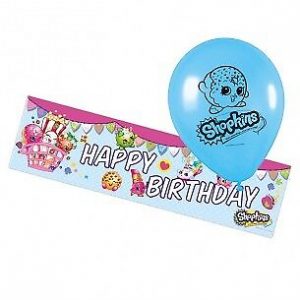 Banner And 5 Pcs Shopkins Latex Balloons Party Supplies Decoration Ideas Novelty Gift 238440