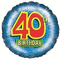 Blue 40 Print Happy 40th Birthday Balloon Party Supplies Decoration Ideas Novelty Gift FB014