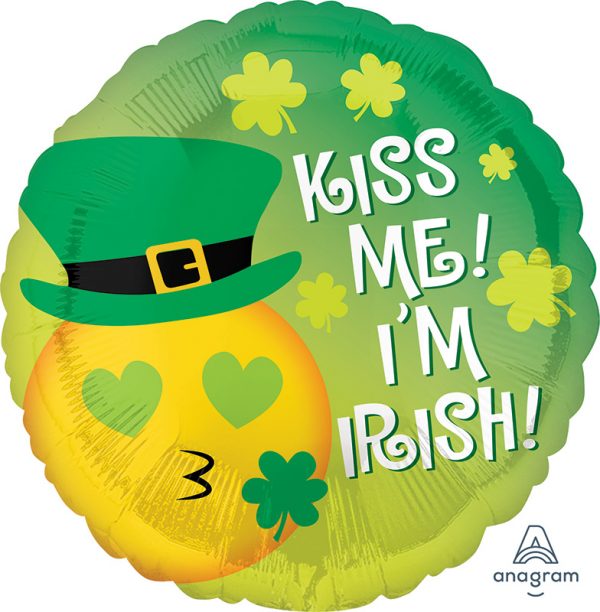Kiss Me I'm Irish Emoji Standard Balloon Party Supplies Decorations Ideas Novelty Gift