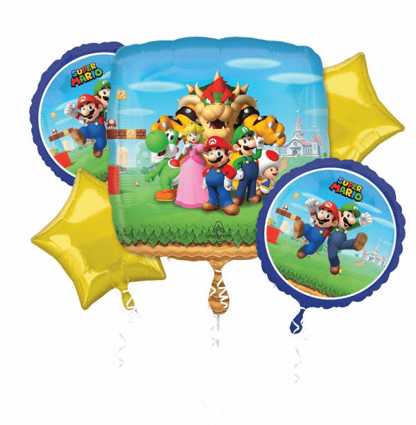 Super Mario Bros 5-Balloon Bouquet Party Supplies Decorations Ideas Novelty Gift 46356