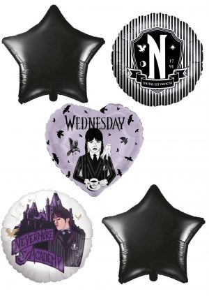 Wednesday Addams Black 5-Balloon Bouquet Party Supplies Decoration Ideas Novelty Gift