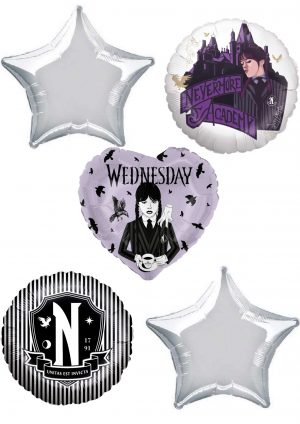 Wednesday Addams Silver 5-Balloon Bouquet Party Supplies Decoration Ideas Novelty Gift