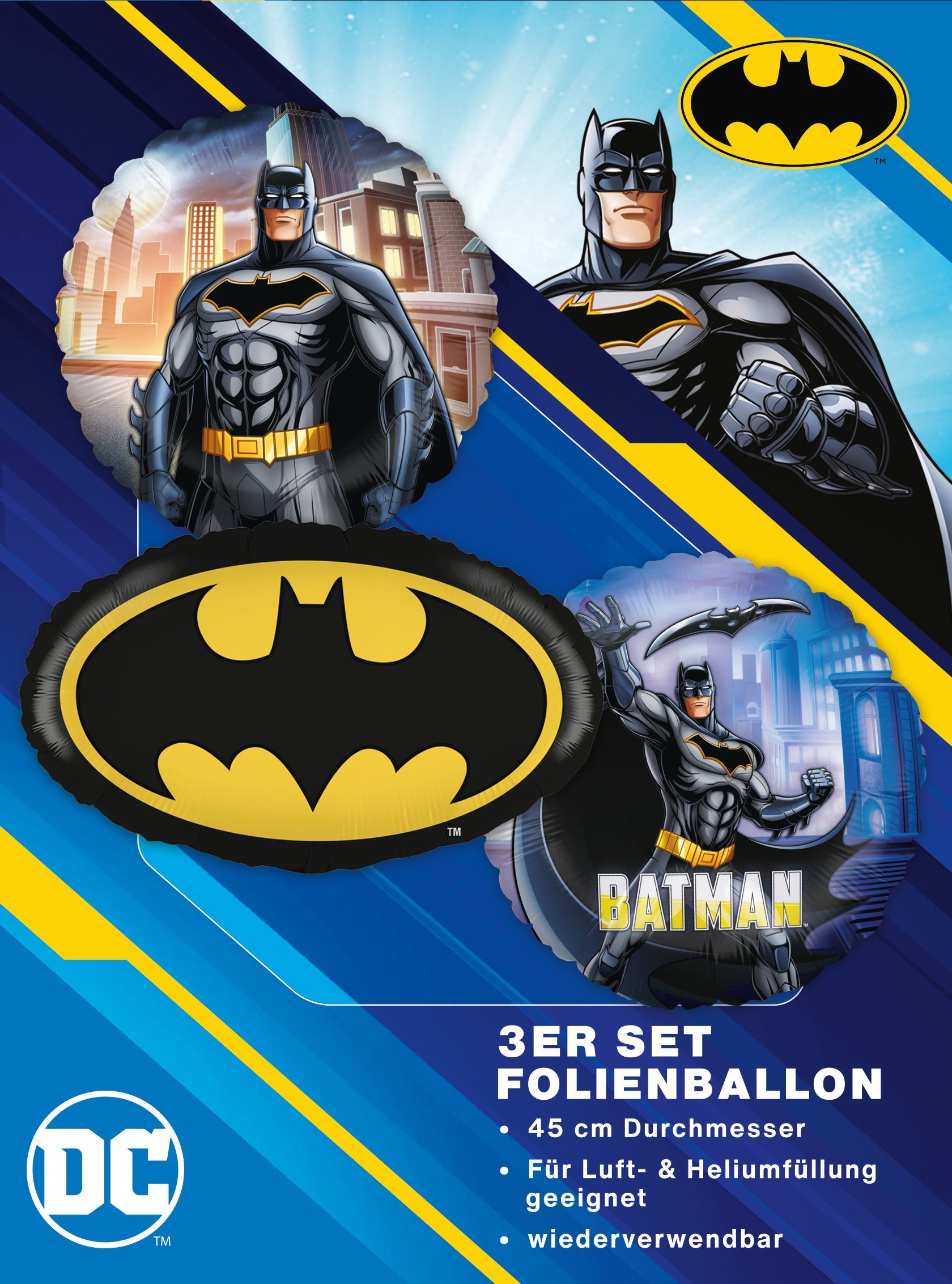 Batman 18in 3-Balloon Bouquet Party Supplies Decorations Ideas Novelty Gift